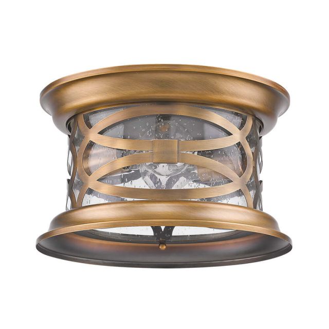 Acclaim Lighting 1534ATB Lincoln 2 Light 11 Inch Outdoor Flush Mount In Antique Brass With Clear Seeded Glass