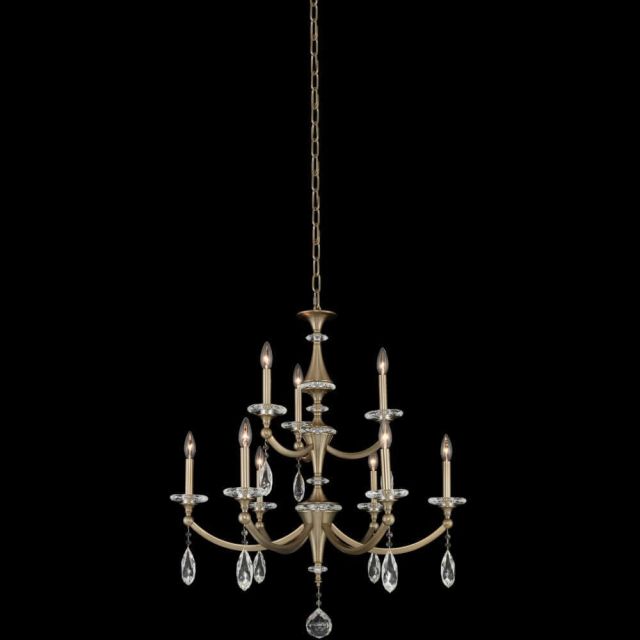 Allegri 012172-045-FR001 Floridia 9 Light 31 Inch Crystal Chandelier In Matte Brushed Champagne Gold With Firenze Clear Crystal