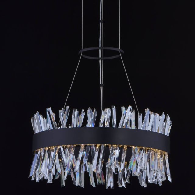 Allegri 030253-052 Glacier 20 inch LED Pendant in Matte Black with Clear Firenze Crystals