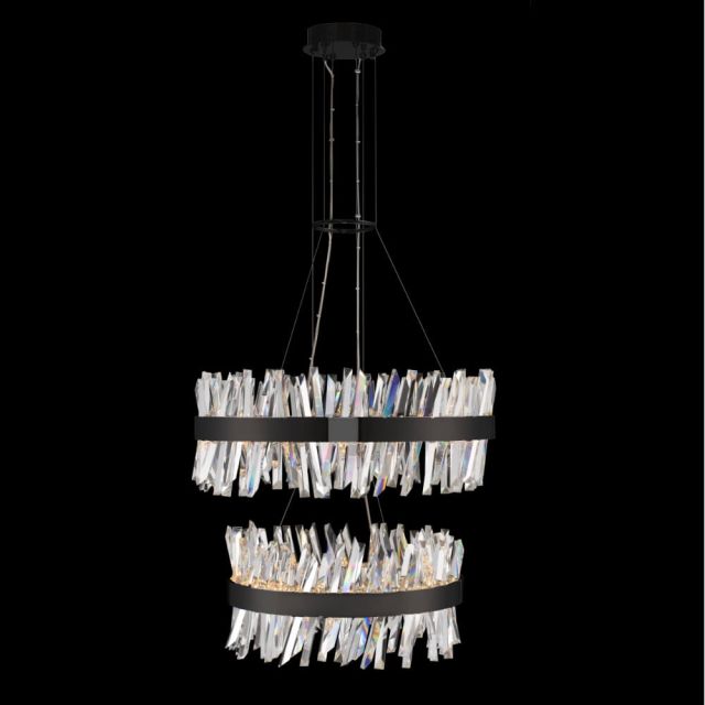 Allegri Glacier 32 inch 2 Tier LED Pendant in Matte Black with Clear Firenze Crystals 030256-052
