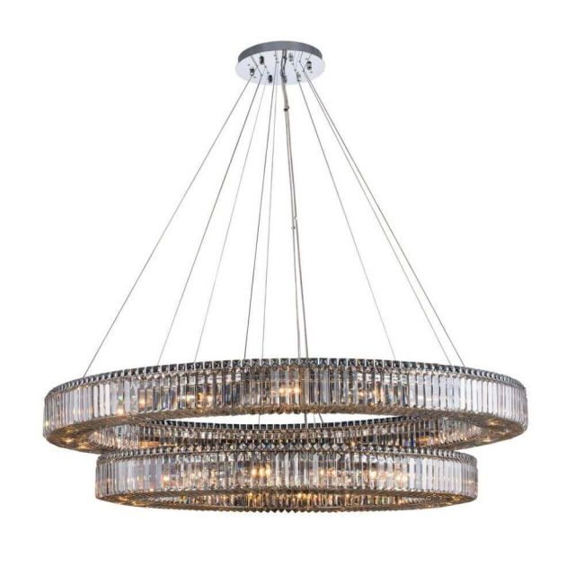 Allegri 11720-010-FR001 Rondelle 36 Light 60 Inch 2 Tier Pendant in Polished Chrome with Firenze Crystal