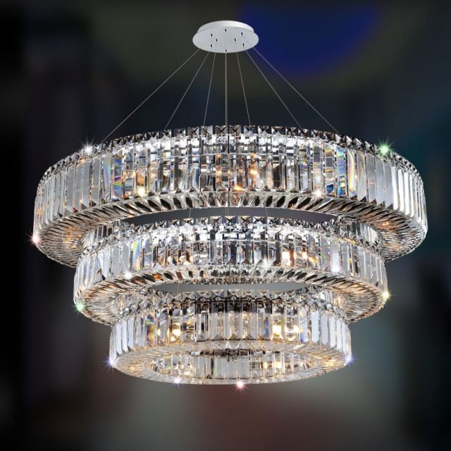 Allegri 11770-010-FR001 Rondelle 39 Light 47 inch 3 Tier Pendant in Chrome with Clear Firenze Crystals