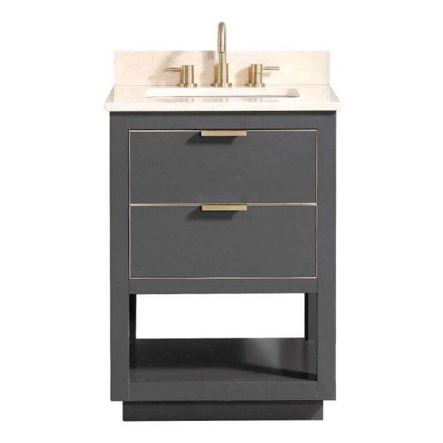 Avanity ALLIE-VS25-TGG-D Allie 25 Inch Vanity In Twilight Gray With Gold Trim And Crema Marfil Marble Top