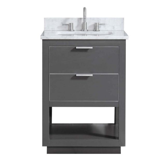Avanity ALLIE-VS25-TGS-C Allie 25 Inch Vanity In Twilight Gray With Silver Trim And Carrara White Marble Top