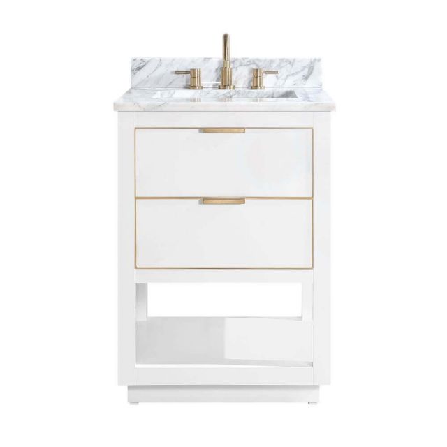 Avanity ALLIE-VS25-WTG-C Allie 25 inch Vanity Combo in White with Gold Trim and Carrara White Marble Top