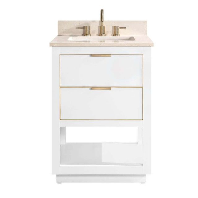 Avanity ALLIE-VS25-WTG-D Allie 25 inch Vanity Combo in White with Gold Trim and Crema Marfil Marble Top