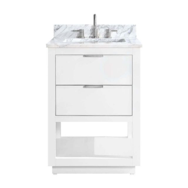 Avanity ALLIE-VS25-WTS-C Allie 25 inch Vanity Combo in White with Silver Trim and Carrara White Marble Top