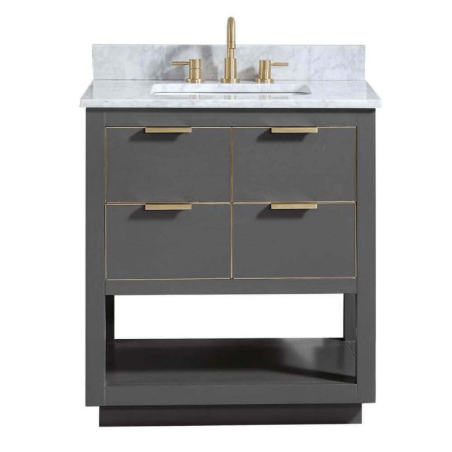 Avanity ALLIE-VS31-TGG-C Allie 31 Inch Vanity In Twilight Gray With Gold Trim And Carrara White Marble Top