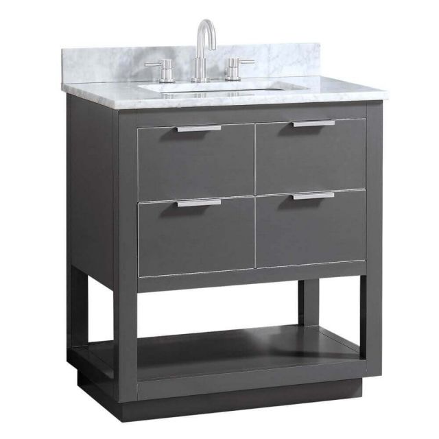 Avanity ALLIE-VS31-TGS-C Allie 31 Inch Vanity In Twilight Gray With Silver Trim And Carrara White Marble Top