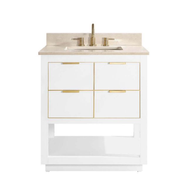Avanity ALLIE-VS31-WTG-D Allie 31 inch Vanity Combo in White with Gold Trim and Crema Marfil Marble Top