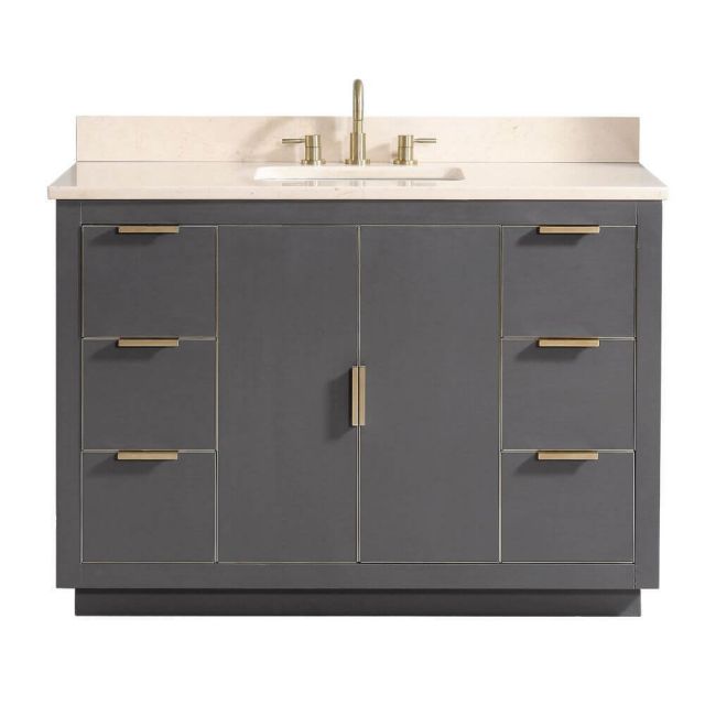 Avanity AUSTEN-VS49-TGG-D Austen 49 Inch Vanity In Twilight Gray With Gold Trim And Crema Marfil Marble Top