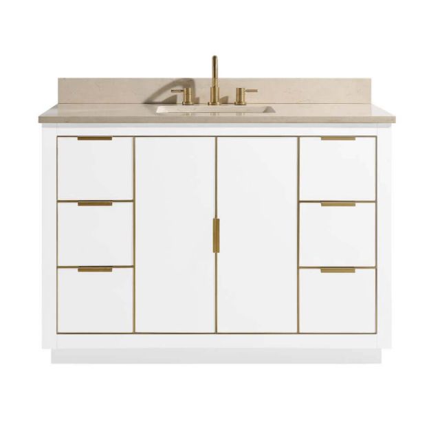 Avanity AUSTEN-VS49-WTG-D Austen 49 inch Vanity Combo in White with Gold Trim and Crema Marfil Marble Top