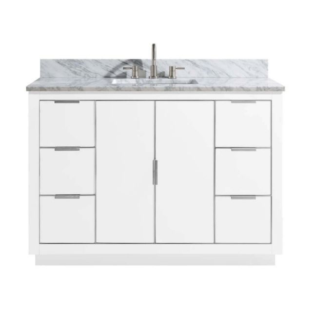 Avanity AUSTEN-VS49-WTS-C Austen 49 inch Vanity Combo in White with Silver Trim and Carrara White Marble Top