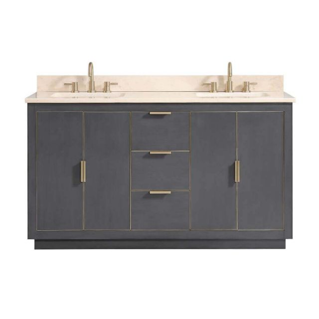 Avanity AUSTEN-VS61-TGG-D Austen 61 Inch Vanity In Twilight Gray With Gold Trim And Crema Marfil Marble Top