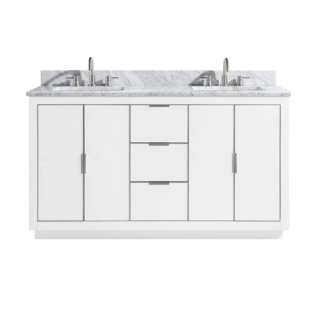 Avanity AUSTEN-VS61-WTS-C Austen 61 inch Vanity Combo in White with Silver Trim and Carrara White Top