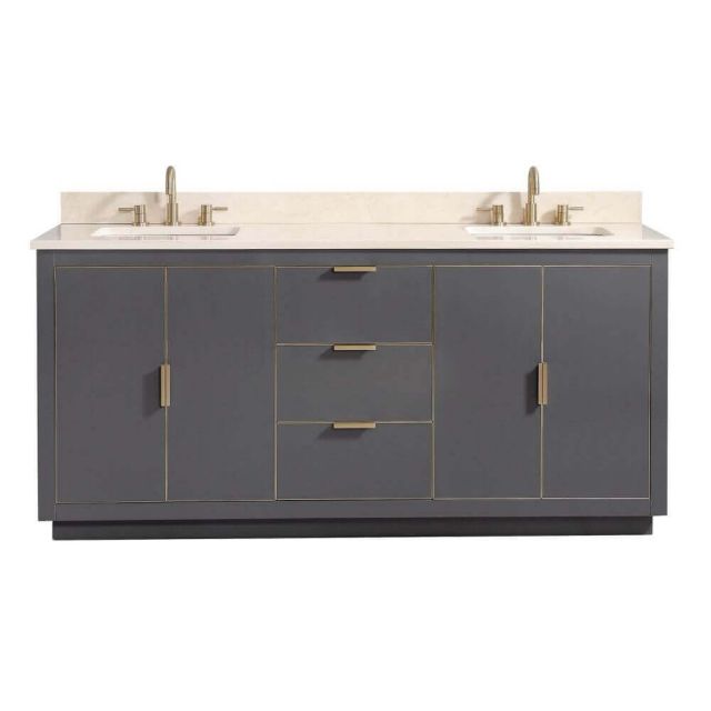 Avanity AUSTEN-VS73-TGG-D Austen 73 Inch Vanity In Twilight Gray With Gold Trim And Crema Marfil Marble Top