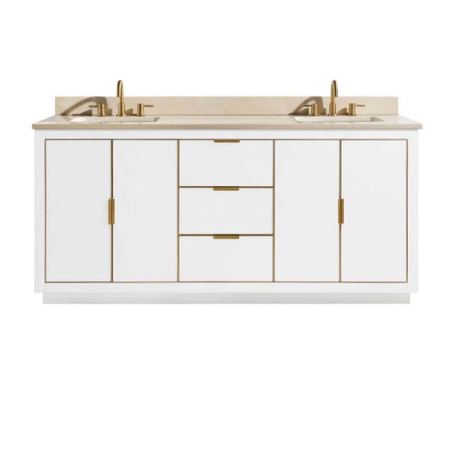 Avanity AUSTEN-VS73-WTG-D Austen 73 inch Vanity Combo in White with Gold Trim and Crema Marfil Marble Countertop