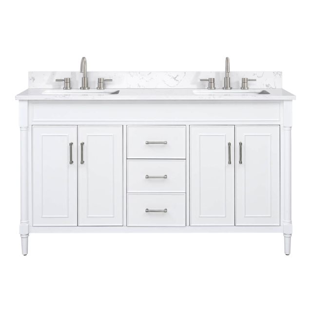 Avanity BRISTOL-VS61-WT-E Bristol 61 inch Double Vanity Combo in White with Cala White Engineered Top