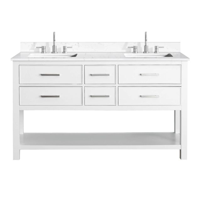 Avanity BROOKS-VS61-WT-E Brooks 61 inch Double Vanity Combo in White with Cala White Engineered Top