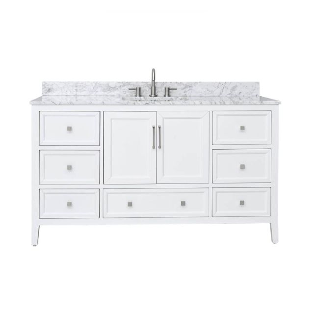 Avanity EVERETTE-VS61-WT-C Everette 61 inch Single Vanity Combo in White with Carrara White Marble Top