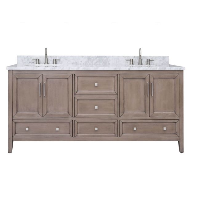 Avanity EVERETTE-VS73-WD-C Everette 73 inch Double Vanity Combo in Gray Oak with Carrara White Marble Top