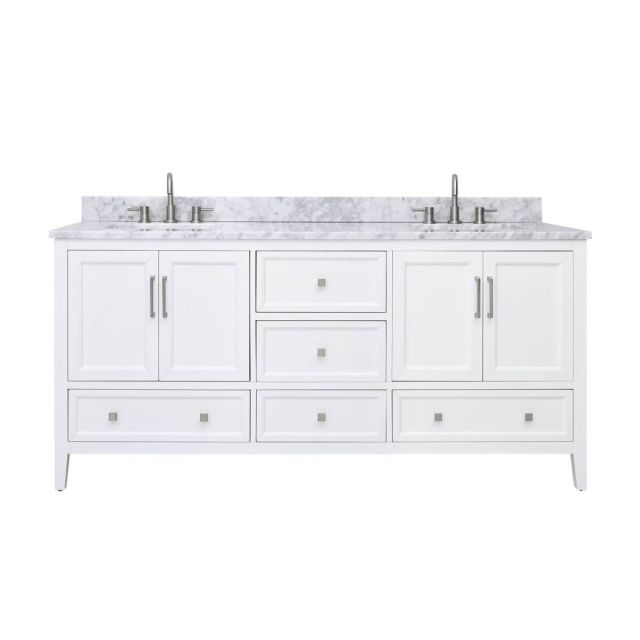 Avanity EVERETTE-VS73-WT-C Everette 73 inch Double Vanity Combo in White with Carrara White Marble Top