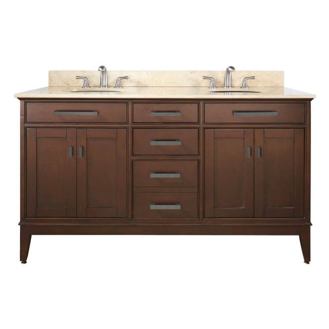 Avanity MADISON-VS60-TO-C Madison 60 Inch Vanity With Carrera White Marble Top And Double Sinks In Tobacco