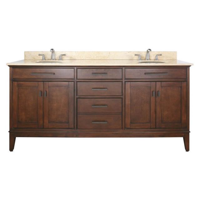 Avanity MADISON-VS72-TO-C Madison 72 Inch Vanity With Carrera White Marble Top And Double Sinks In Tobacco
