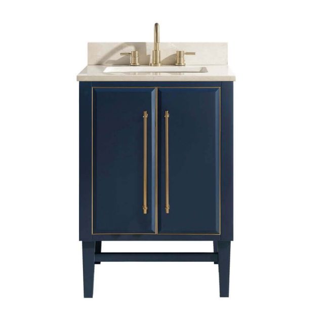 Avanity MASON-VS25-NBG-D Mason 25 inch Vanity Combo in Navy Blue with Gold Trim and Crema Marfil Marble Top