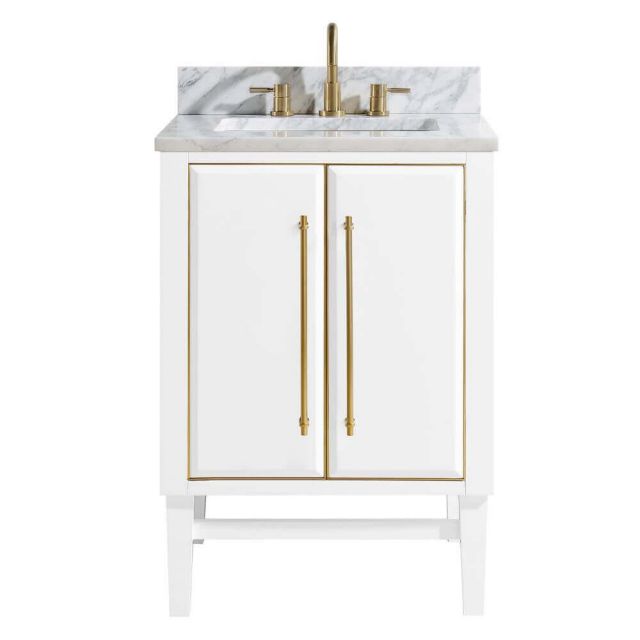 Avanity MASON-VS25-WTG-C Mason 25 inch Vanity Combo in White with Gold Trim and Carrara White Marble Top
