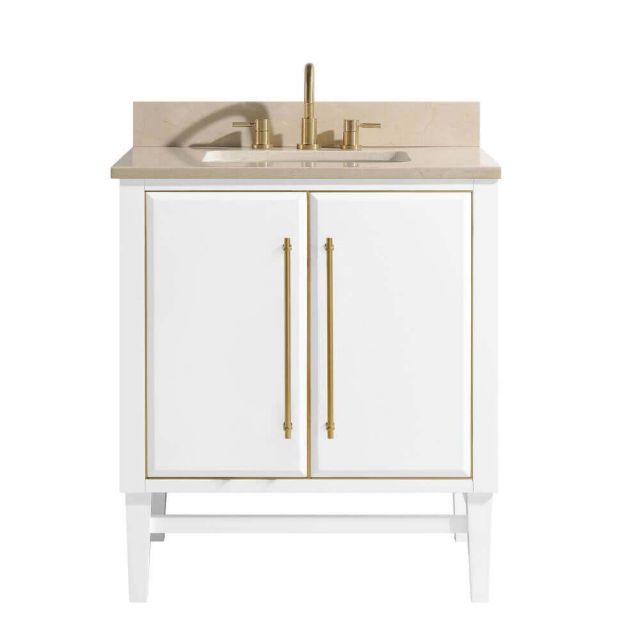 Avanity MASON-VS31-WTG-D Mason 31 inch Vanity Combo in White with Gold Trim and Crema Marfil Marble Top