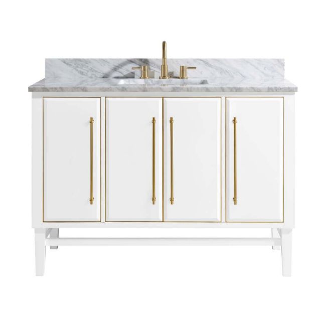 Avanity MASON-VS49-WTG-C Mason 49 inch Vanity Combo in White with Gold Trim and Carrara White Marble Top