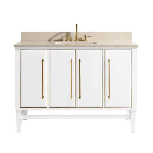 Avanity MASON-VS49-WTG-D Mason 49 inch Vanity Combo in White with Gold Trim and Crema Marfil Marble Top