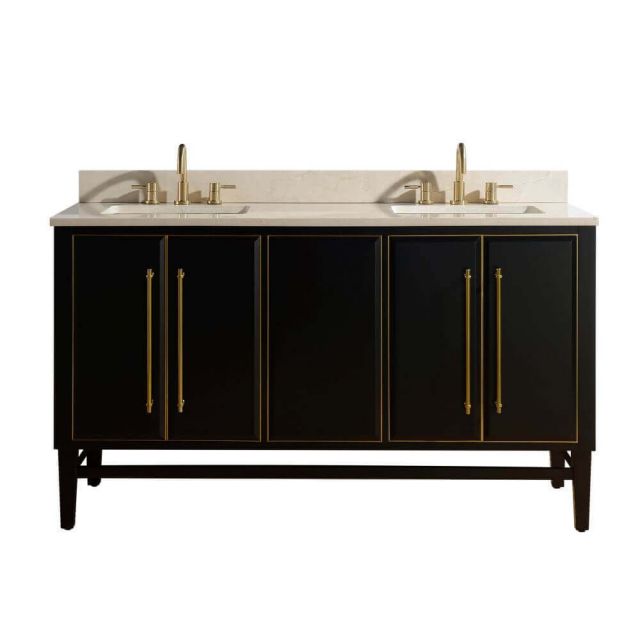 Avanity MASON-VS61-BKG-D Mason 61 inch Vanity Combo in Black with Gold Trim and Crema Marfil Marble Top