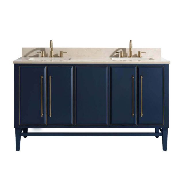Avanity MASON-VS61-NBG-D Mason 61 inch Vanity Combo in Navy Blue with Gold Trim and Crema Marfil Marble Top