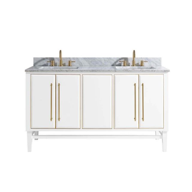 Avanity MASON-VS61-WTG-C Mason 61 inch Vanity Combo in White with Gold Trim and Carrara White Marble Top