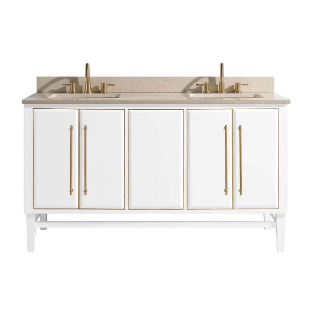 Avanity MASON-VS61-WTG-D Mason 61 inch Vanity Combo in White with Gold Trim and Crema Marfil Marble Top