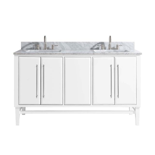 Avanity MASON-VS61-WTS-C Mason 61 inch Vanity Combo in White with Silver Trim and Carrara White Marble Top