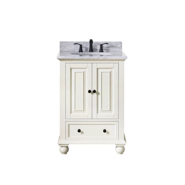 Avanity THOMPSON-VS24-FW-C Thompson 25 Inch Vanity In French White With Carrera White Marble Top