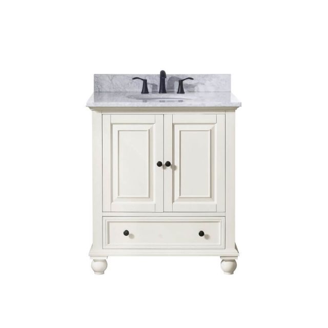 Avanity THOMPSON-VS30-FW-C Thompson 31 Inch Vanity In French White With Carrera White Marble Top