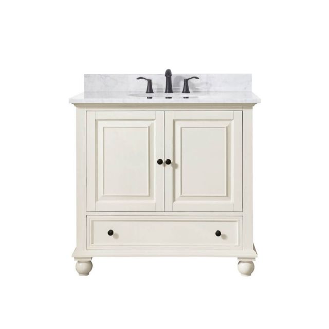 Avanity THOMPSON-VS36-FW-C Thompson 37 Inch Vanity In French White With Carrera White Marble Top