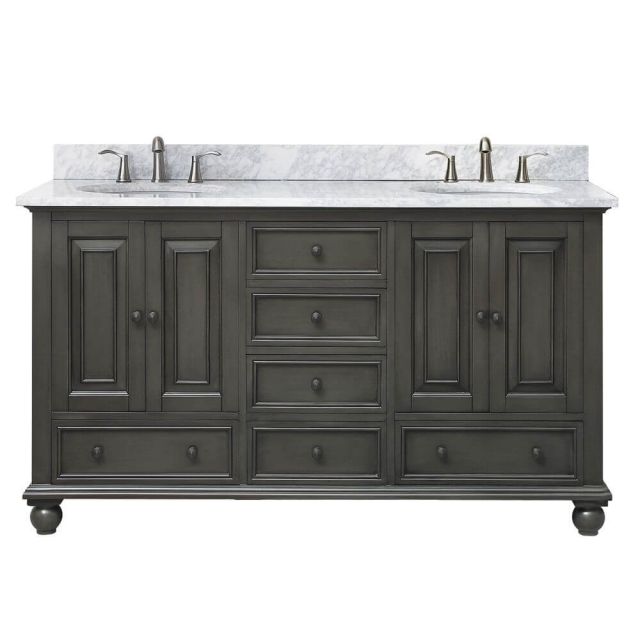 Avanity THOMPSON-VS60-CL-C Thompson 61 Inch Double Vanity In Charcoal Glaze With Carrera White Marble Top