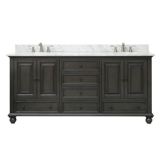 Avanity THOMPSON-VS72-CL-C Thompson 73 Inch Double Vanity In Charcoal Glaze With Carrera White Marble Top