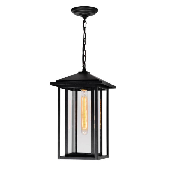 CWI Lighting Crawford 1 Light 9 inch Outdoor Hanging Light in Black with Clear Glass 0417P9-1-101