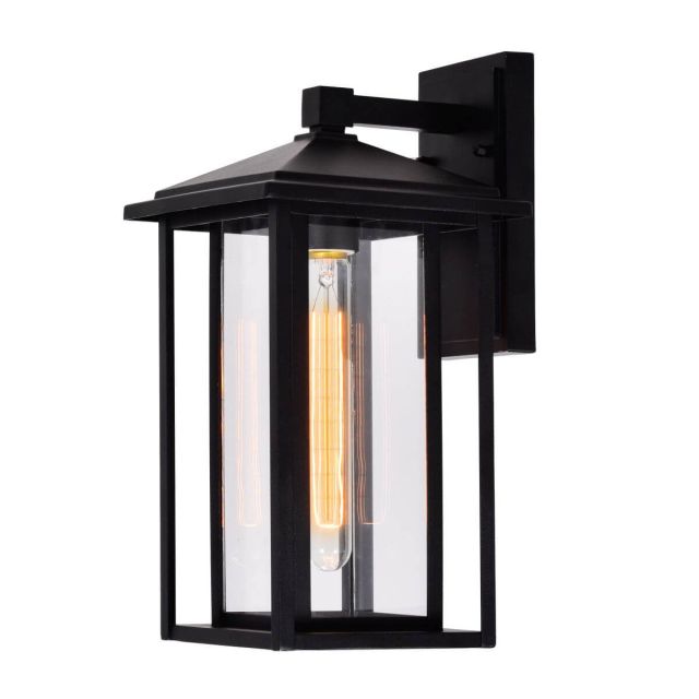 CWI Lighting Crawford 1 Light 15 inch Tall Outdoor Wall Light in Black with Clear Glass 0417W7-1-101