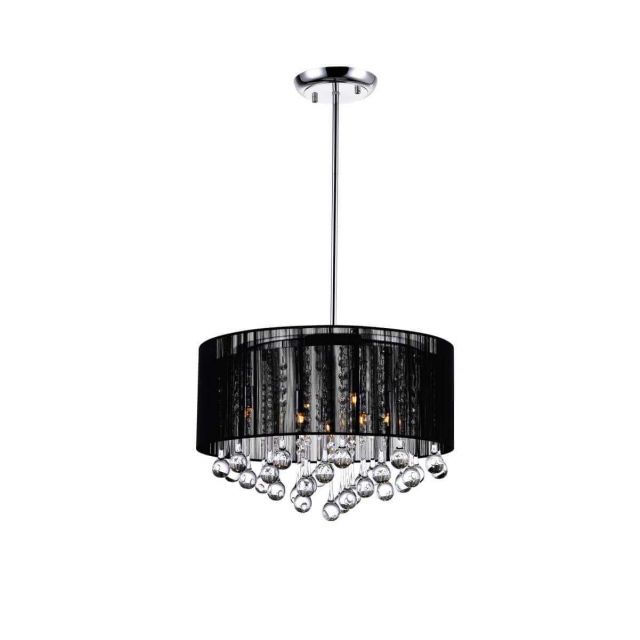 CWI Lighting Water Drop 6 Light 18 inch Drum Shade Chandelier in Chrome with Black Fabric Shade and Clear Crystal 5006P18C-R(B)