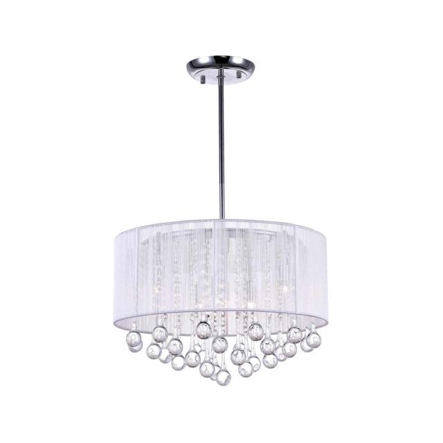 CWI Lighting Water Drop 6 Light 18 inch Drum Shade Chandelier in Chrome with White Fabric Shade and Clear Crystal 5006P18C-R(W)