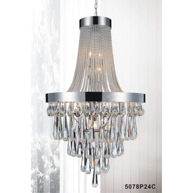 CWI Lighting Vast 13 Light 24 inch Down Chandelier in Chrome with Clear Crystal 5078P24C (Clear)