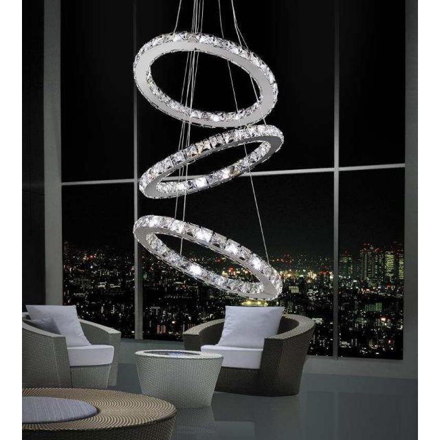 CWI Lighting 5080P16ST-3R Ring 16 inch LED Chandelier in Chrome with Clear Crystal