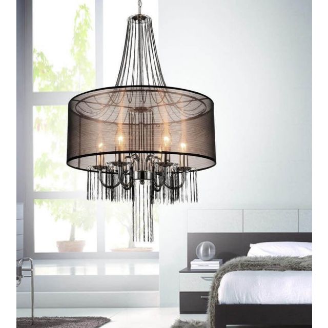 CWI Lighting Amelia 6 Light 20 Inch Drum Shade Chandelier In Chrome 5475P20C-6 Brown
